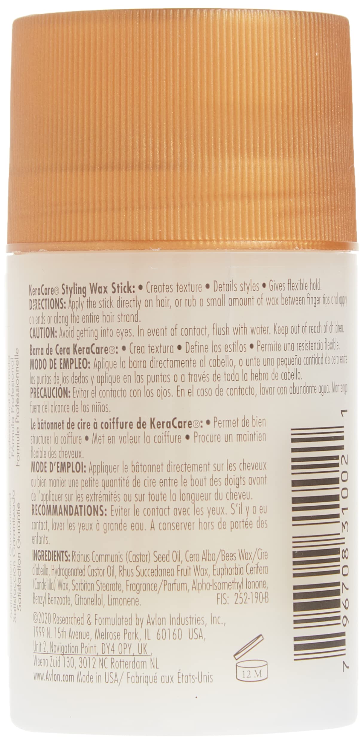 Avlon KeraCare Hair Wax Stick - 2.6 oz - For Slick Back Buns and Slick Back Ponytails - Flyaway Hair-Tamer - Frizz Control - with Castor Seed Oil Beauty and Personal Care KeraCare