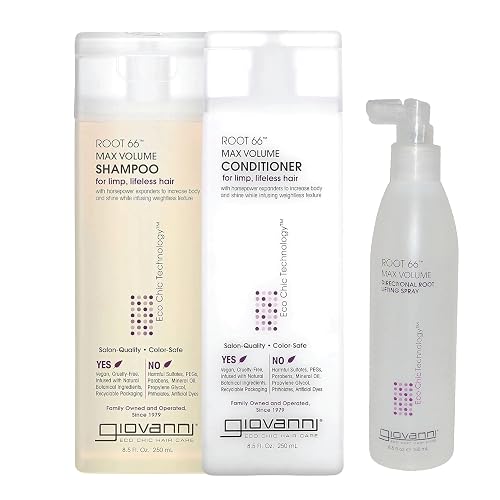 Giovanni Root 66 Max Volume Product Trio - Shampoo, Conditioner, and Root Spray for Women & Men, Moisturizing with Natural Ingredients for Damaged Beauty & Personal Care GIOVANNI