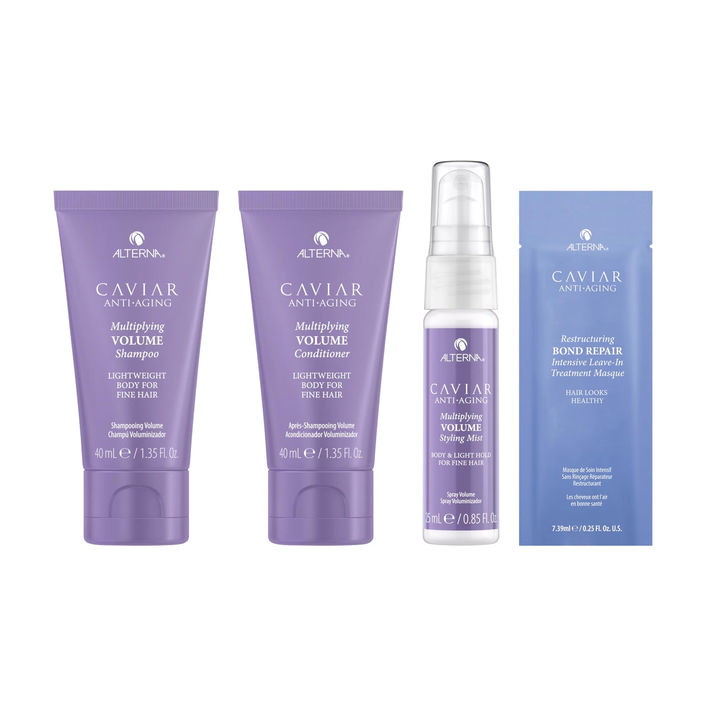 Alterna Haircare CAVIAR Anti-Aging Multiplying Volume Travel Kit - Shampoo, Conditioner, Styling Mist | For Fine, Thin Hair | Light Hold | Sulfate Beauty & Personal Care Alterna