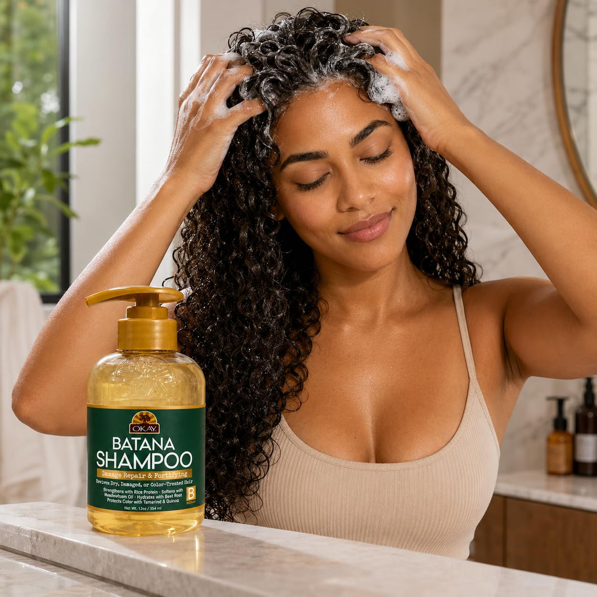 OKAY Batana Oil Strengthening Shampoo 12oz Moisturizing Hair Repair with Batana Oil, Quinoa & Rice Protein Hydrates, Strengthens & Restores Shine for