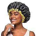 mikimini Black Shower Caps for Women Men & Girls 2 Packs, Reusable, Double Layers Waterproof Bathing Shower Hat with Soft Comfortable PEVA Lining Beauty & Personal Care mikimini