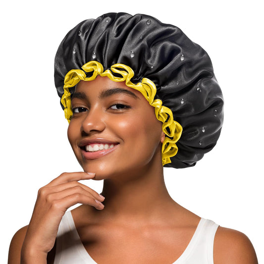 mikimini Black Shower Caps for Women Men & Girls 2 Packs, Reusable, Double Layers Waterproof Bathing Shower Hat with Soft Comfortable PEVA Lining Beauty & Personal Care mikimini