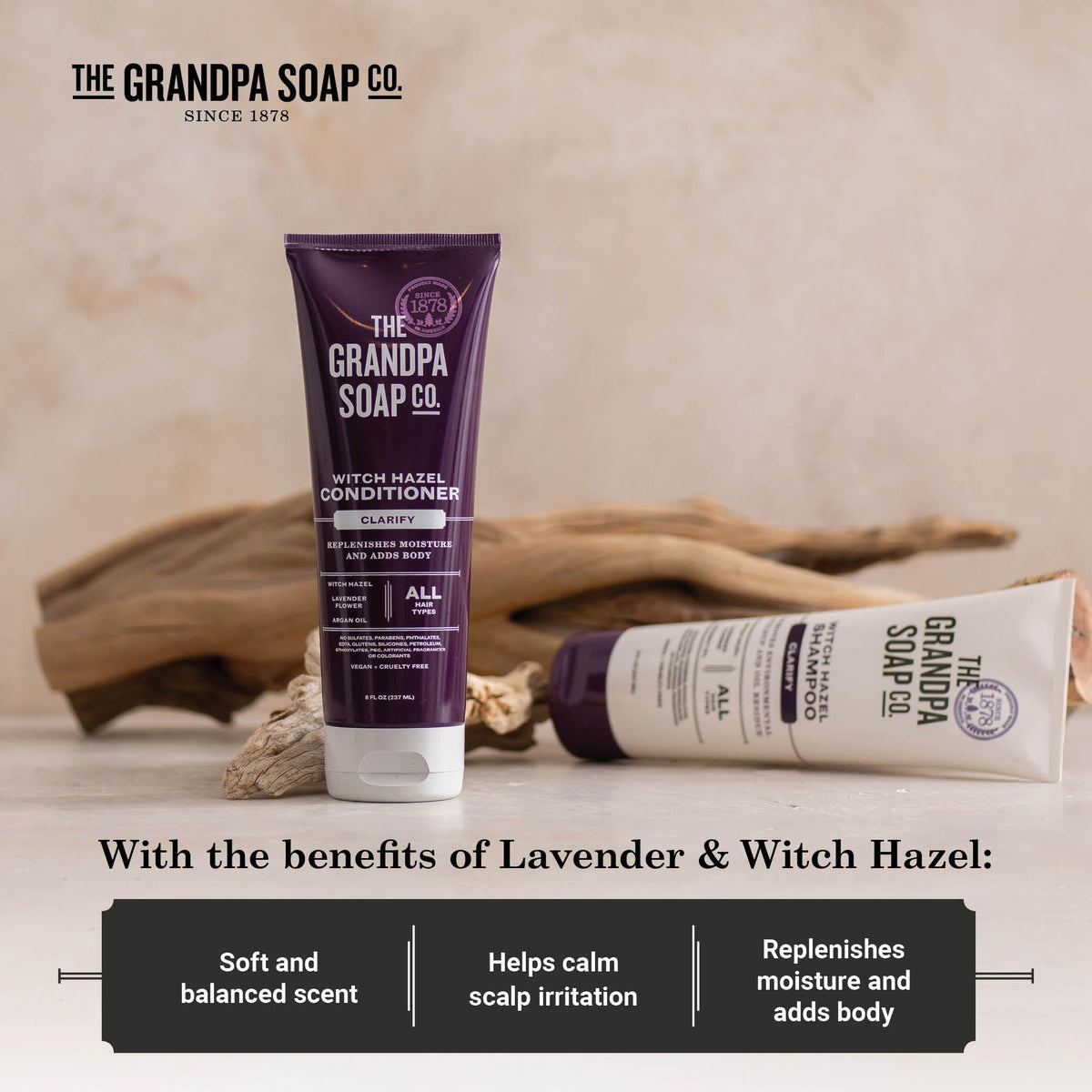 The Grandpa Soap Company Clarifying Witch Hazel Conditioner - Relieves Scalp Conditions and Protects Against Buildup, With Lavender Flower, Sulfates Beauty & Personal Care The Grandpa Soap Company
