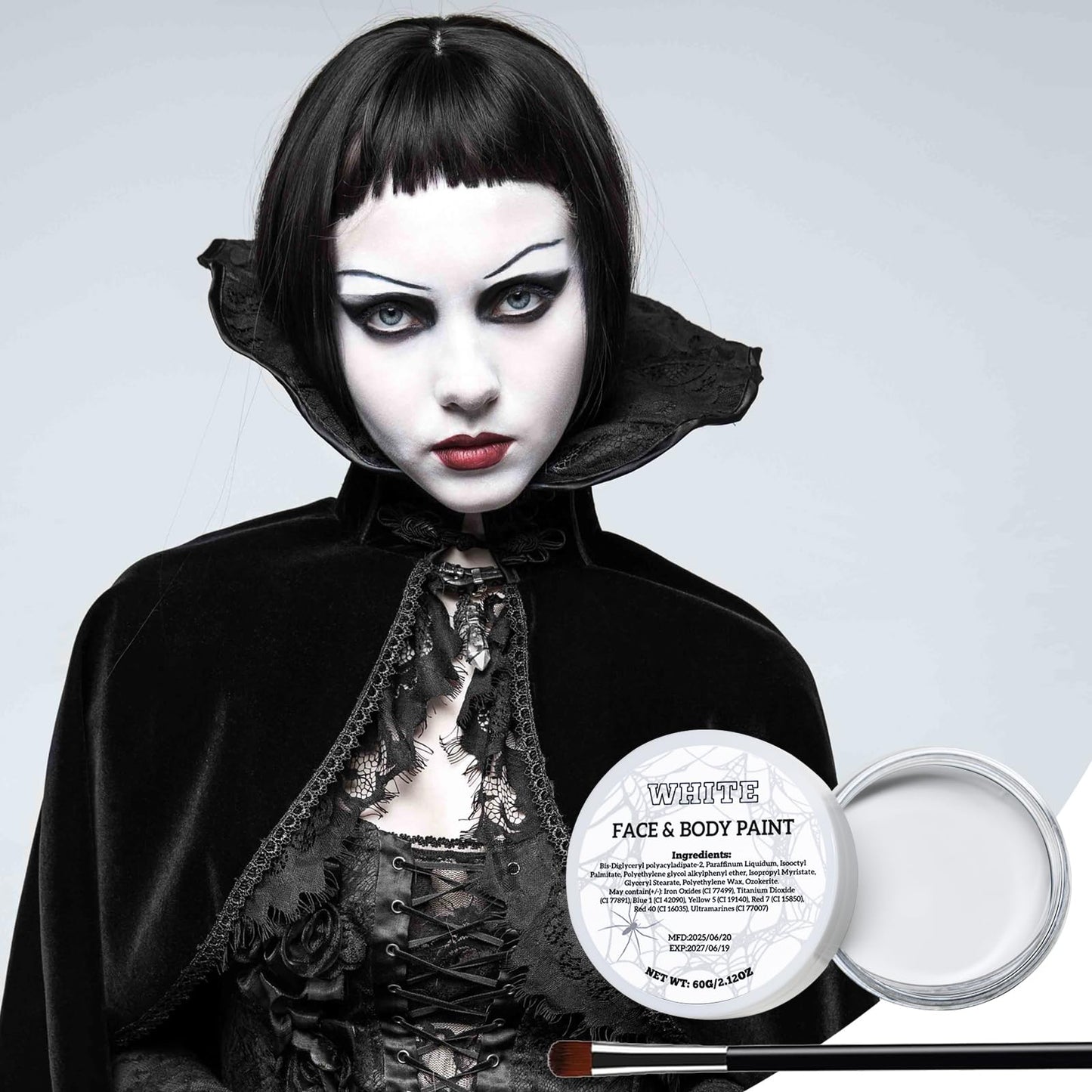 Js2U ZW White Black Oil Face Body Paint Set, Halloween Skeleton Makeup Kit with 2 Brushes, Professional Black and White Face Painting Kit Beauty & Personal Care Js2U ZW