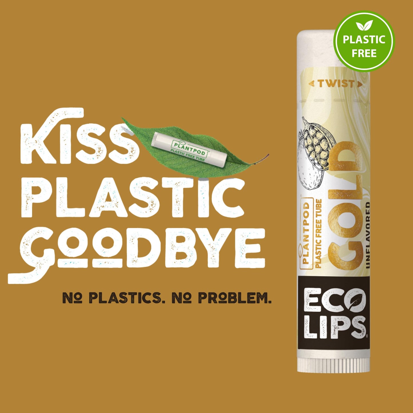 Eco Lips GOLD Organic Lip Balm with Baobab Oil - Soothe and Moisturize Dry, Cracked and Chapped Lips - 100% Plastic-Free Plant Pod Packaging (6 Tubes) Beauty & Personal Care Eco Lips