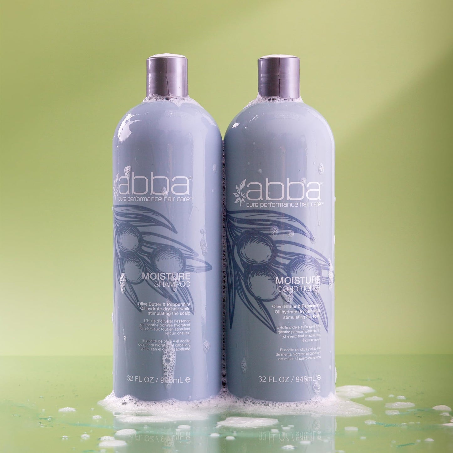 ABBA - Pure Moisture Shampoo & Conditioner Hydrating & Nourishing Value Duo Set - Olive Butter & Peppermint Oil, 32 fl oz Each Beauty & Personal Care ABBA