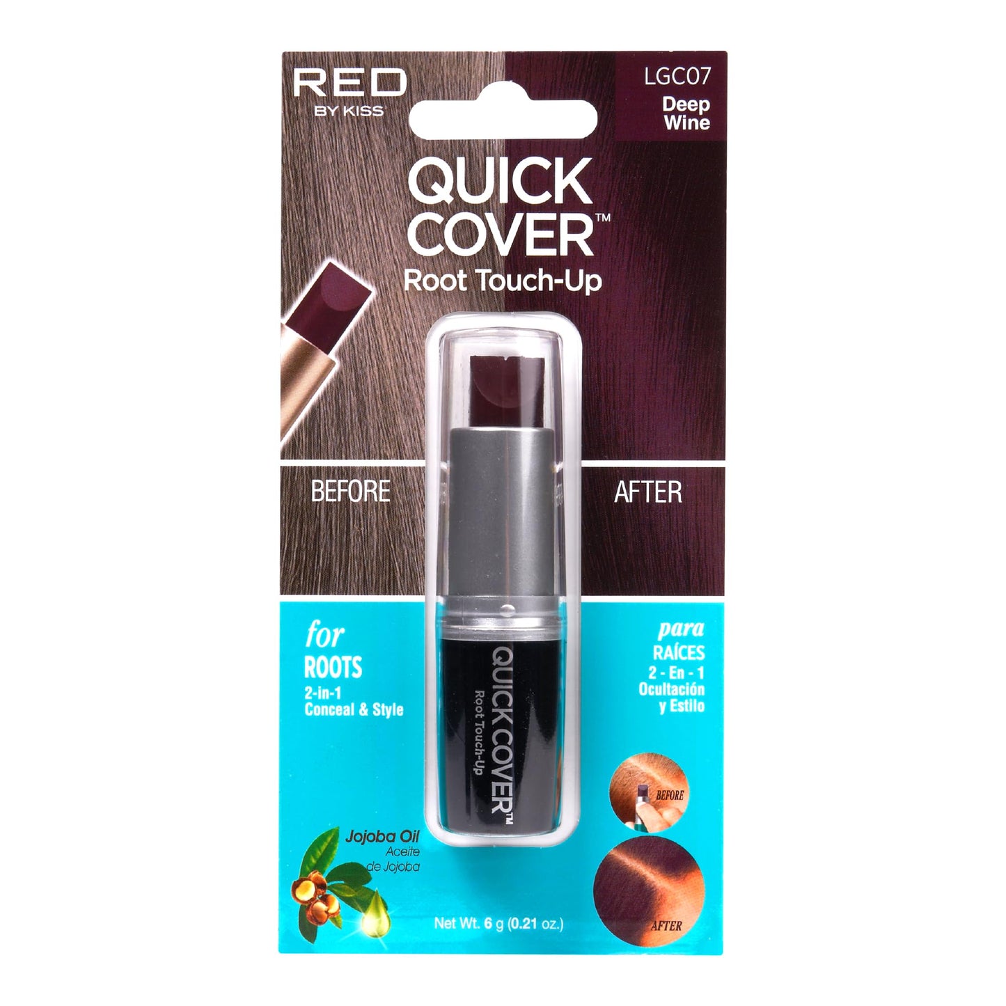 RED by Kiss Quick Cover Root Touch Up Stick, Water-Resistant Temporary Gray Hair Concealer with Brush for Roots and Beard, Long-Lasting Coverage, Easy Beauty & Personal Care Red by Kiss