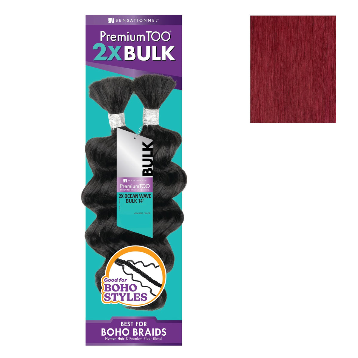 Sensationnel PremiumToo Bulk Weaving-2X Ocean Wave,1pk 14in, BG BURGUNDY