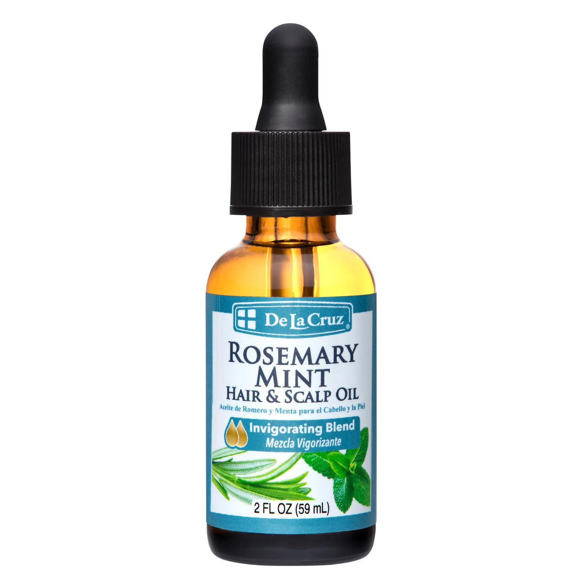 De La Cruz Rosemary Mint Hair & Scalp Oil with Castor & Avocado Oil 2 FL OZ