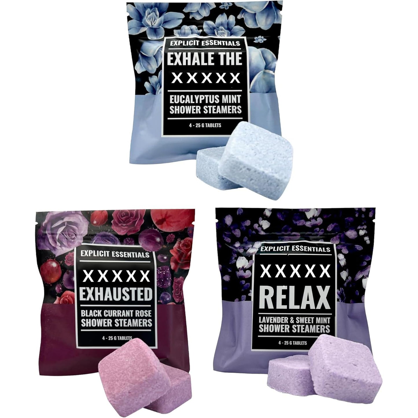 Explicit Essentials Shower Steamers Gift Set - 12 Aromatherapy Shower Steamers (3 Scent Trio) - Black Currant Rose, Lavender Mint & Eucalyptus Mint Beauty and Personal Care Explicit Essentials