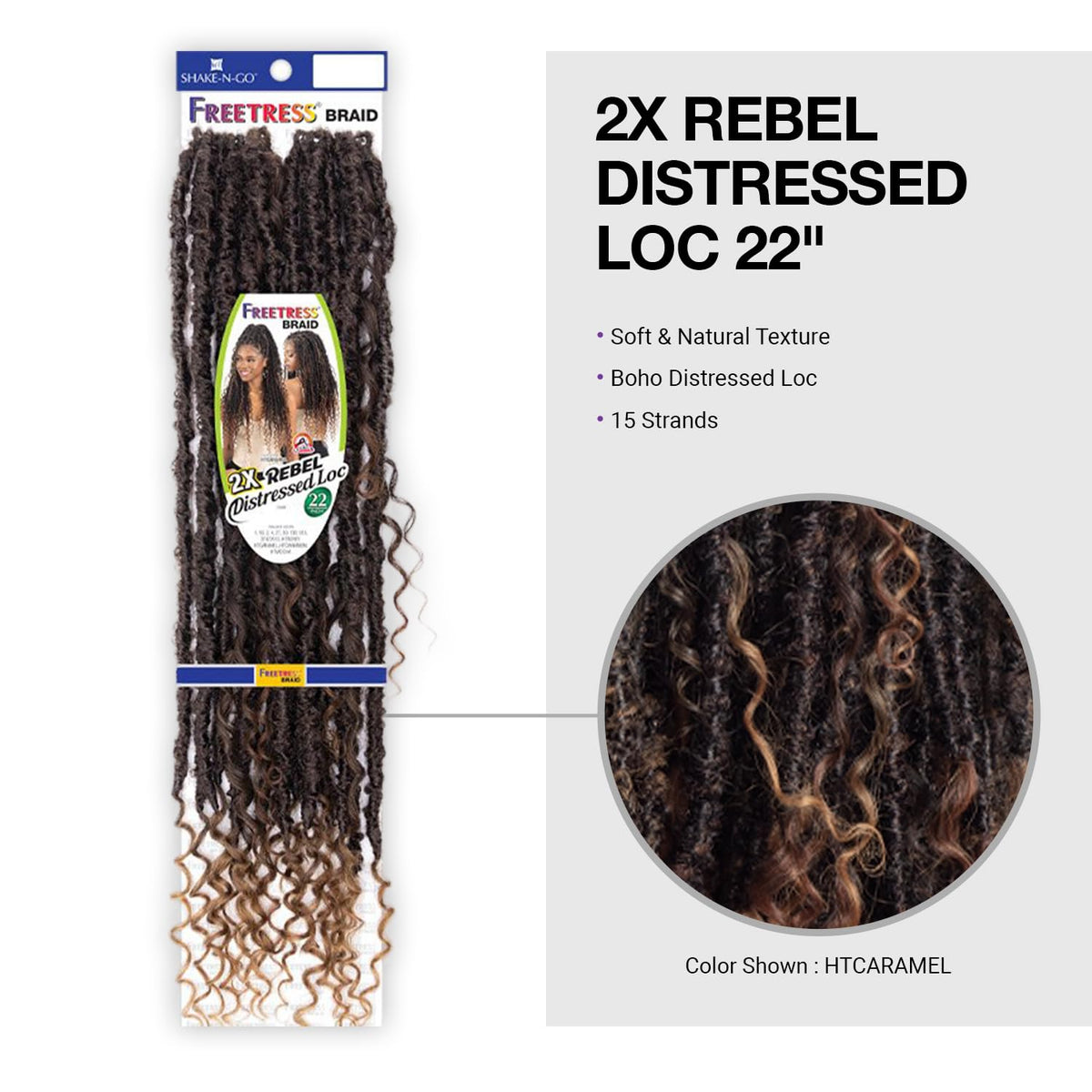 FreeTress Crochet Braids 2X Rebel Distressed Loc 22" (HTCARAMEL)