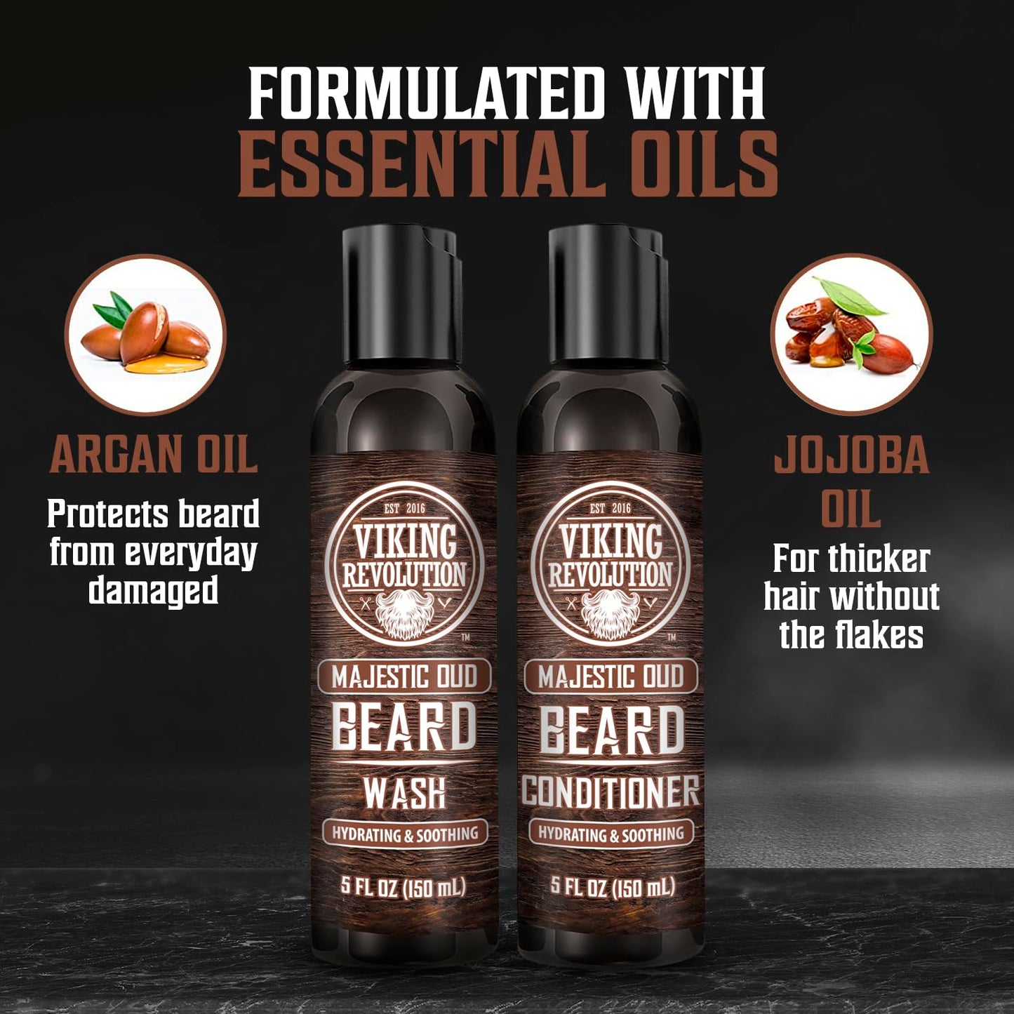 Viking Revolution Beard Wash and Beard Conditioner for Men with Argan Oil and Jojoba Oil - Beard Softener and Strengthener Beard Care Beard Shampoo Beauty & Personal Care Viking Revolution