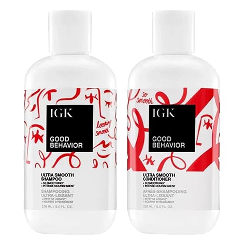 IGK GOOD BEHAVIOR Ultra Smooth Shampoo & Conditioner Set + Travel Size Packettes | Frizz Control + Shine | Vegan + Cruelty-Free | 8 oz (Pack of 2) Beauty & Personal Care IGK