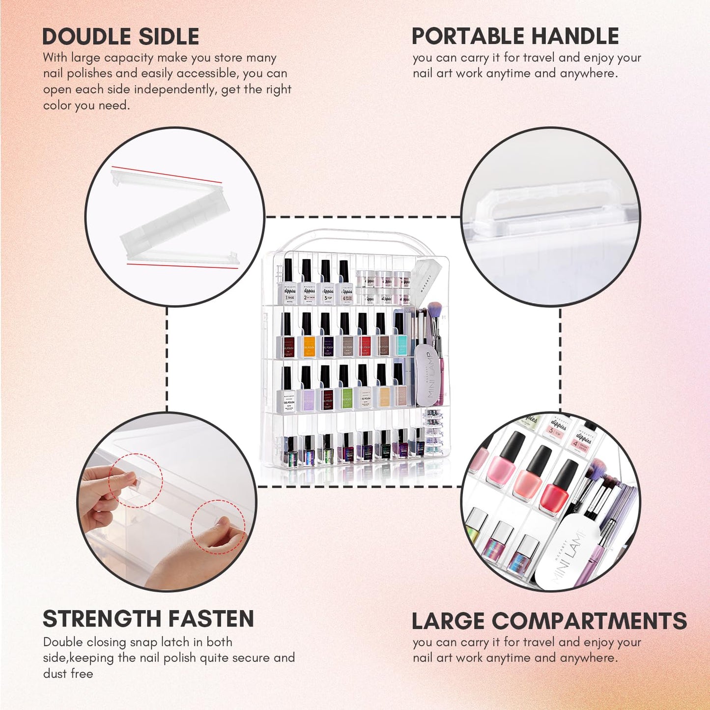 Makartt Gel Nail Polish Organizer, Clear Storage Case Holder for 60 Bottles, Large Compartment, Space-Saving, Travel Carry, Colors Display Beauty & Personal Care Makartt