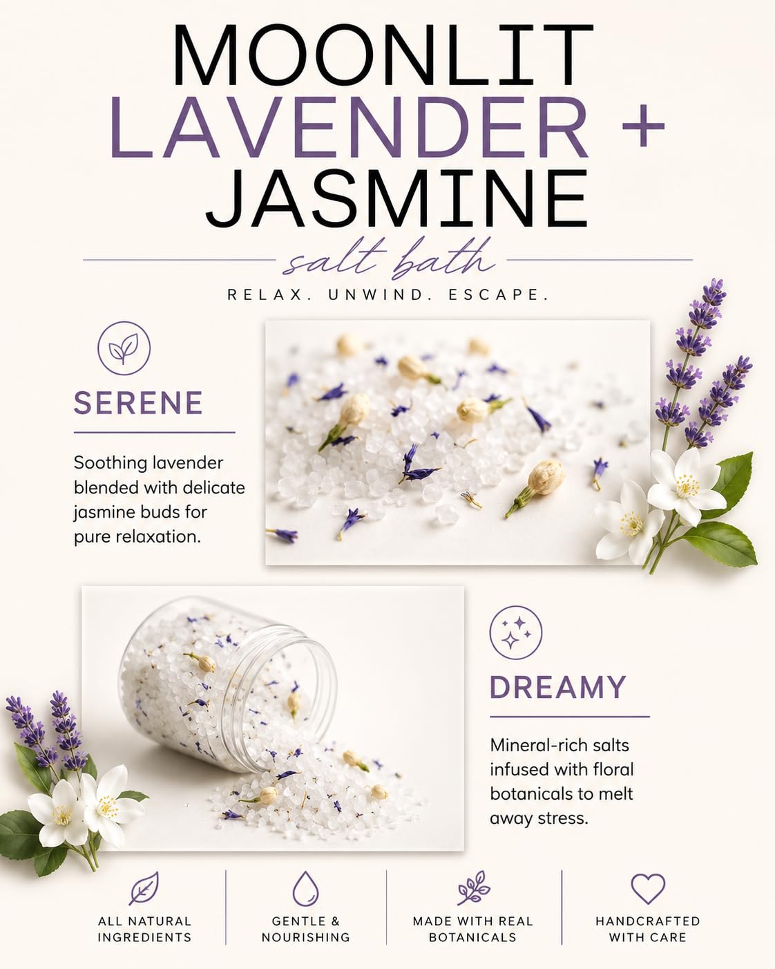 Bath Ritual Duo - Handcrafted Salt Bath and Milk Bath Set - Moonlit Lavender + Jasmine - Chamomile Silk + Clay Beauty and Personal Care salt + stem co.