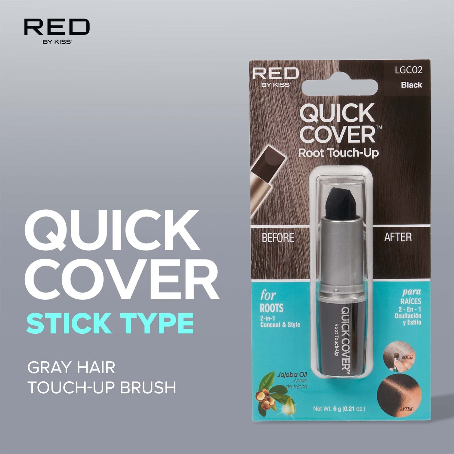 RED by Kiss Quick Cover Root Touch Up Stick, Water-Resistant Temporary Gray Hair Concealer with Brush for Roots and Beard, Long-Lasting Coverage, Easy Beauty & Personal Care Red by Kiss