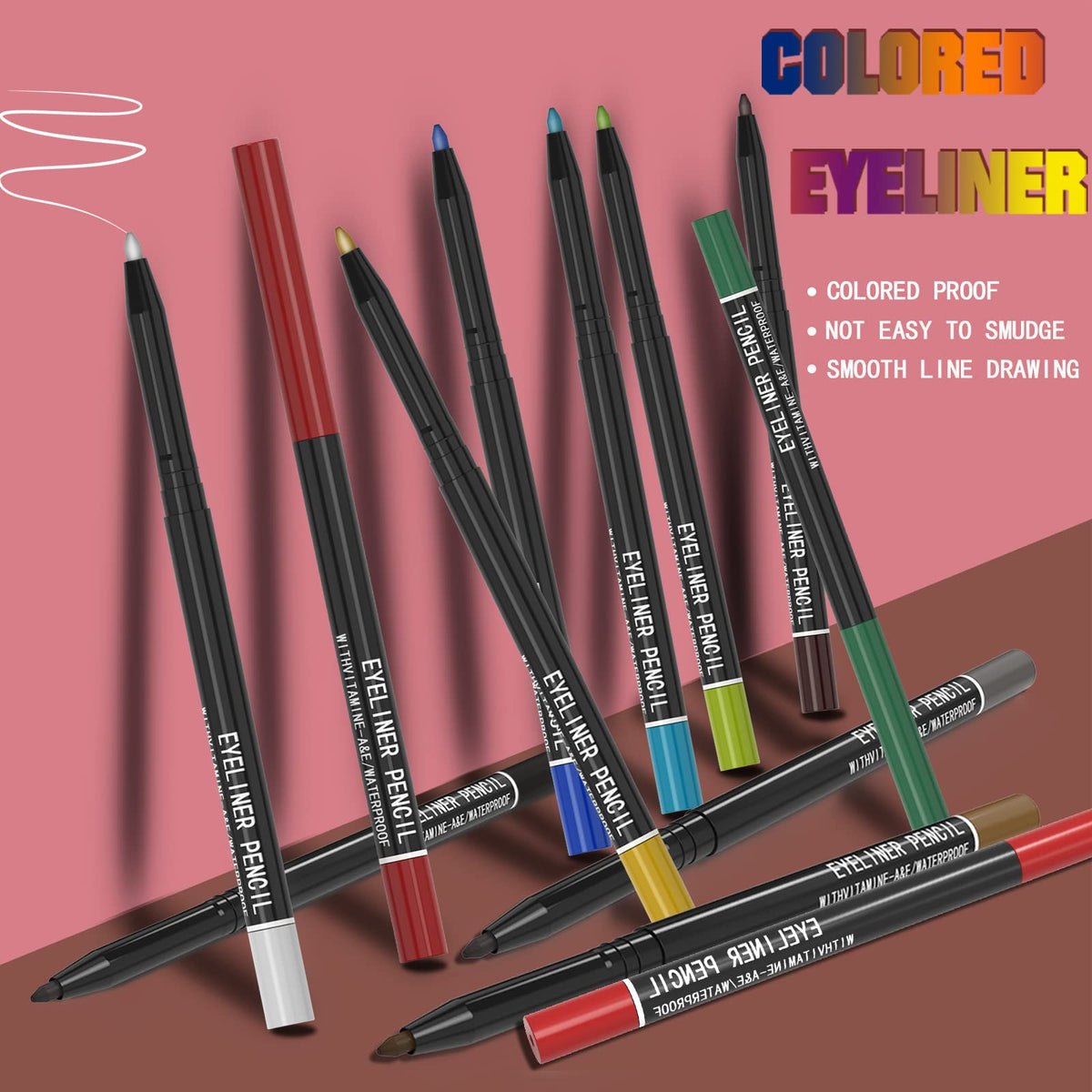 KAIQIKAIXI 12 Kinds Of Color Eyeliner Pen, Eyebrow,Eye Shadow Pencil, Lip Line Pen, Eyelid Pad, Pencil Makeup Set Tool 12PCS (Multicolor) Beauty & Personal Care KAIQIKAIXI