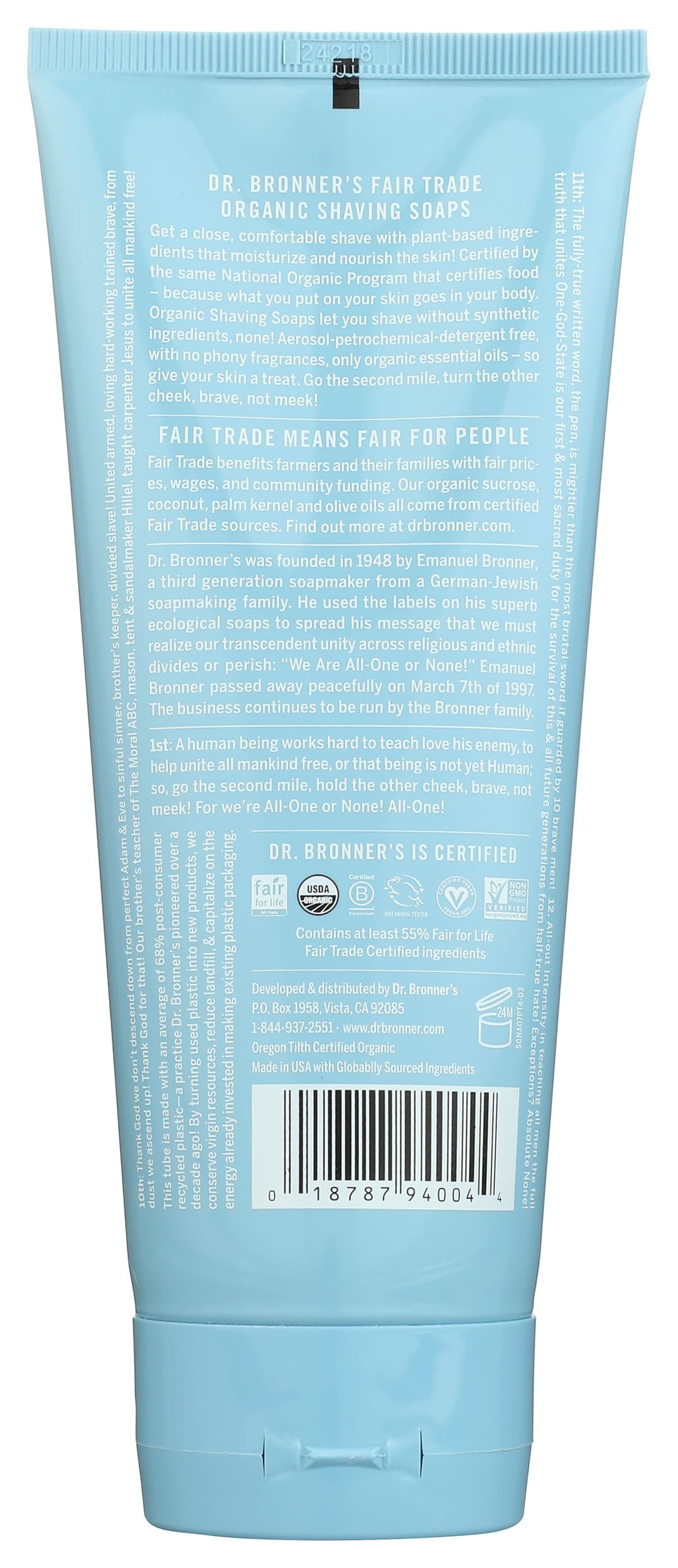 Dr. Bronner's Magic Organic Shaving Soap Gel Unscented 7 fl oz Beauty & Personal Care Dr. Bronner's