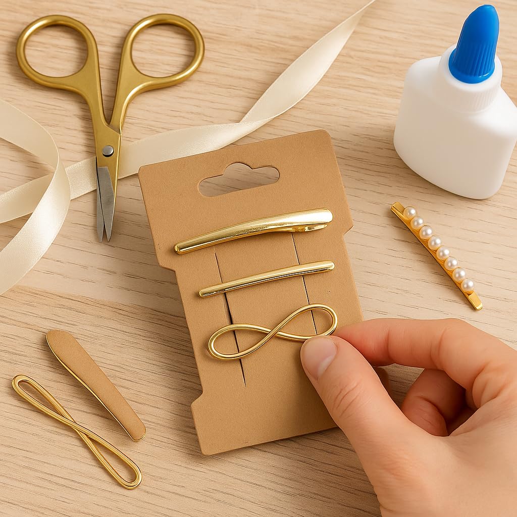 Doromy Hair Clip Display Cards, 100 Packs Rectangular Hair Barrettes Jewelry Display Holder Brown Kraft Paper Cards for Hair Accessories Displaying Beauty & Personal Care Doromy