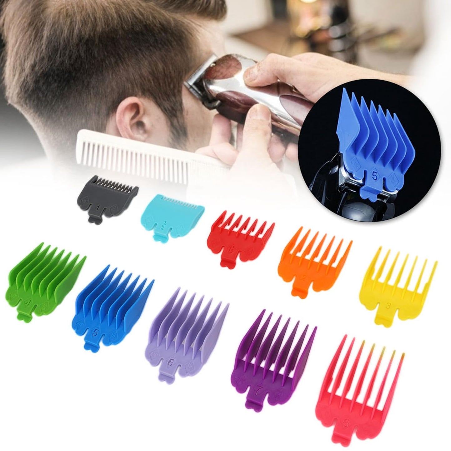 OVAQUIXI 10PCS Guide Comb Set for Hair Clippers, ABS Plastic 1.5mm to 25mm, Rounded Teeth for Safe Cutting, Compatible Beauty and Personal Care OVAQUIXI