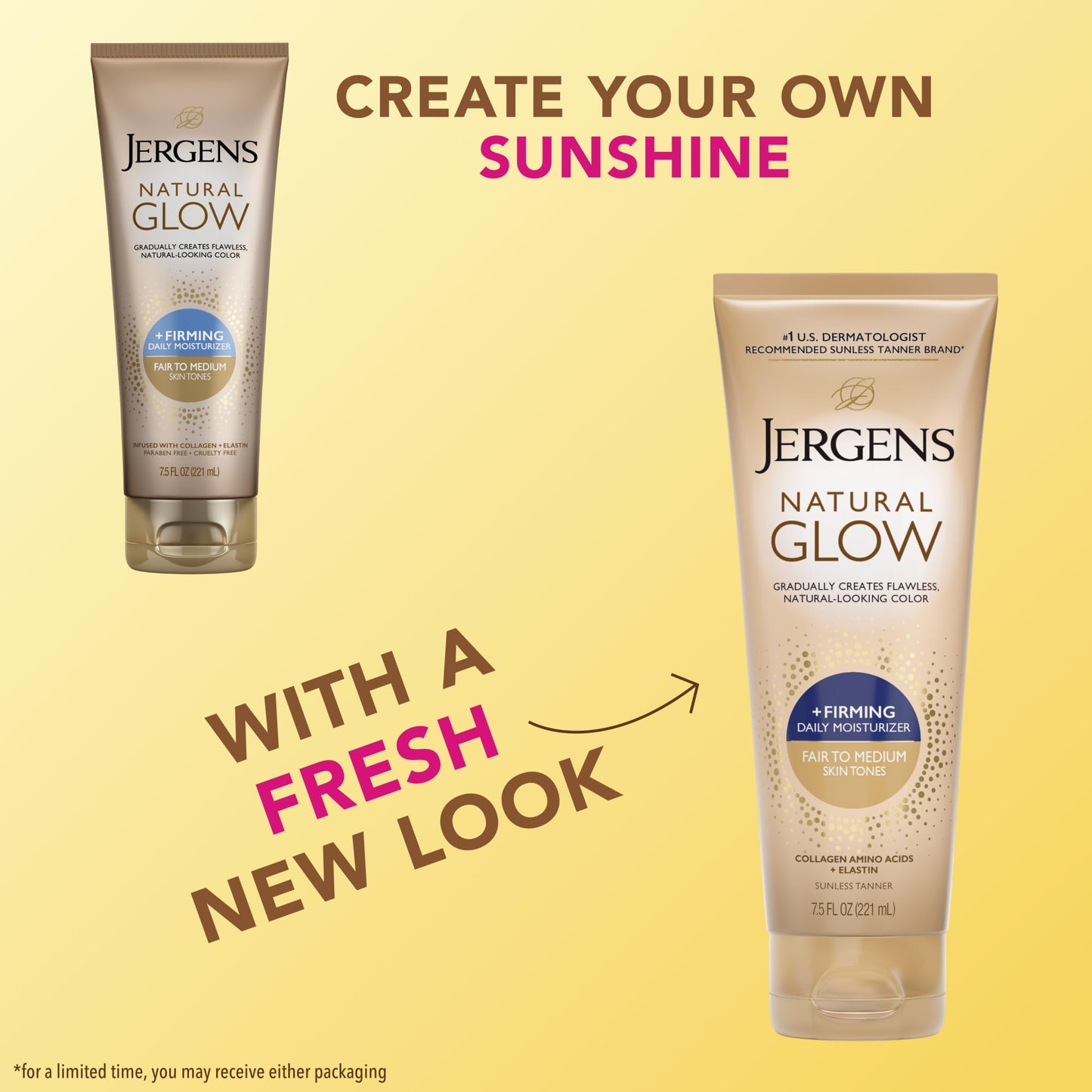 Jergens Natural Glow +Firming Self Tanner Body Lotion, Fair to Medium Skin Tone, Sunless Tanning Moisturizer with Collagen and Elastin. Helps Beauty & Personal Care Jergens