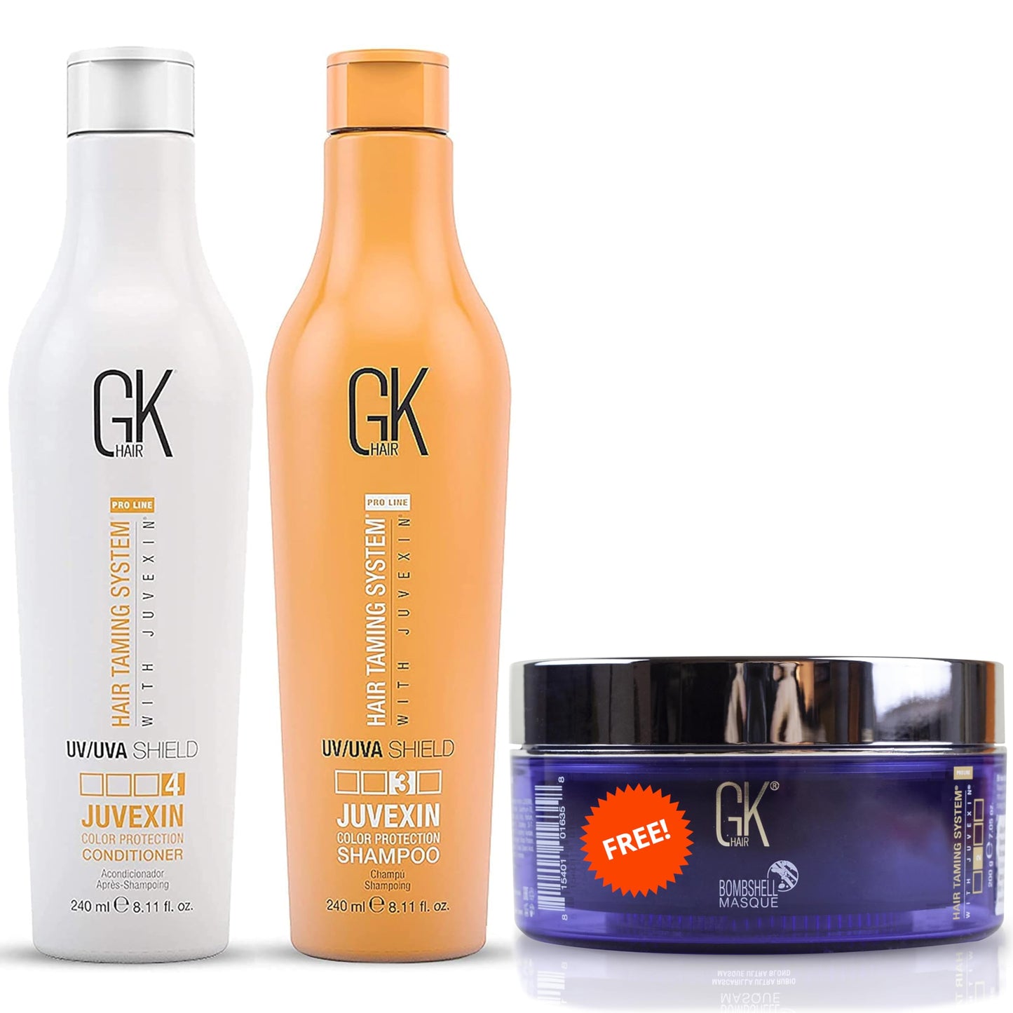 GK HAIR UV/UVA Shield Shampoo Conditioner Set (240ml) with Lavender Bombshell Masque (200g) - Ultimate Hair Protection & Nourishment Beauty & Personal Care GK HAIR