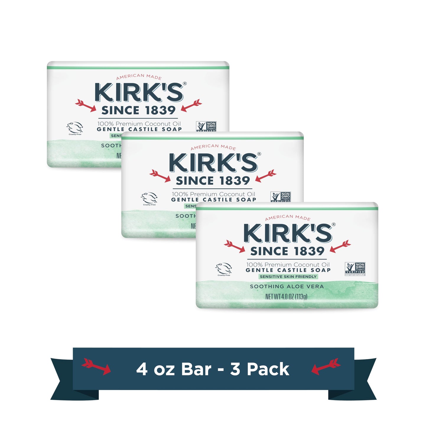 Kirk's Natural Original Coco Castile Soap with Aloe Vera, Pack of 3 Beauty & Personal Care Kirk's