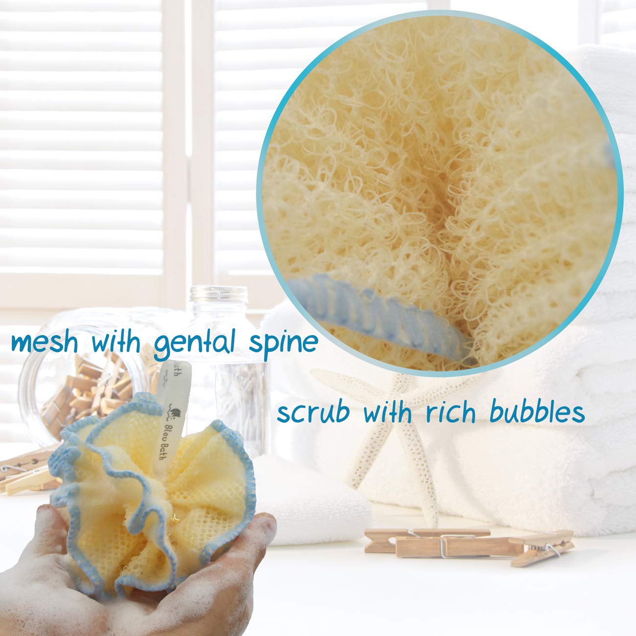 Bleu Bath (4 Pack) Exfoliating Body Scrubber Puff Deep Cleaning Sturdy Bath Loofah Mesh Sponge in Rough with Rich Bubbles for Men and Women Beauty and Personal Care Bleu Bath