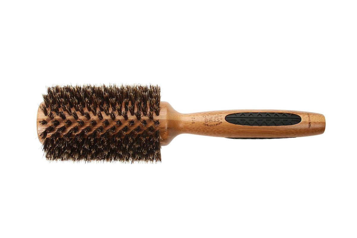 Bass Brushes | P Series | Straighten & Curl Round Hair Brush | Deluxe Length Styling Head | Natural Bristle | Pure Bamboo Handle | Large Barrel |