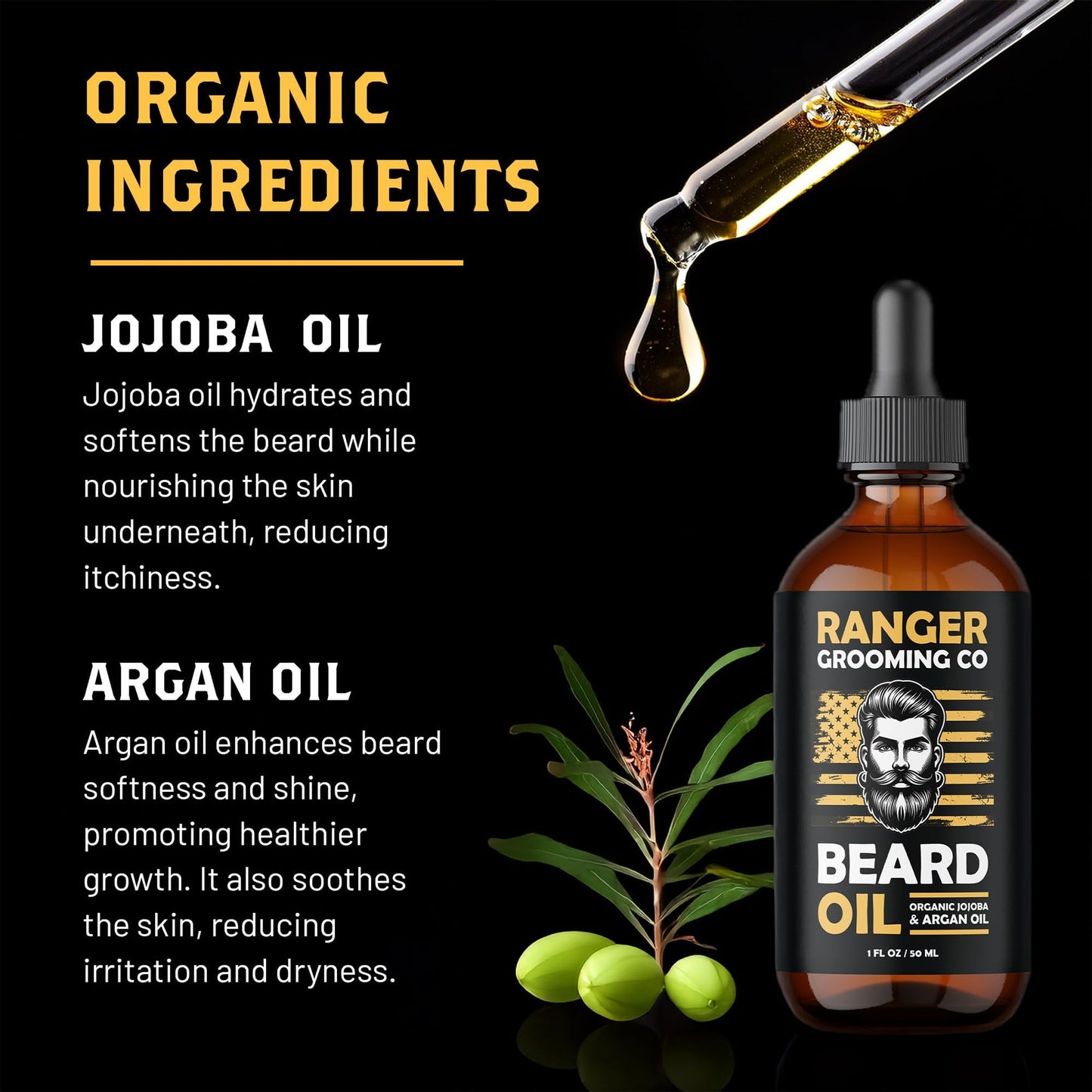Leven Rose Ranger Grooming Unscented Beard Oil for Men - Organic Jojoba & Argan Oil - Fragrance Free - Made in USA - 1 FL OZ / 30 ML Beauty & Personal Care Leven Rose