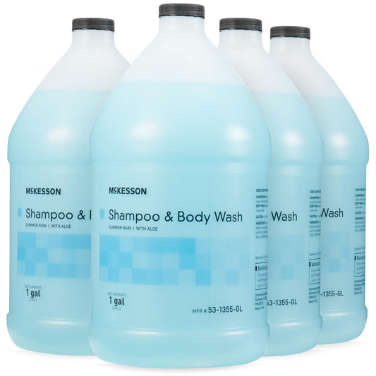 McKesson Body Wash and Shampoo [4 Count] - 1 Gallon Bulk Refill Full Body Wash with Aloe, Summer Rain Scent - Sensitive Skin & Hair 2?in?1 Beauty & Personal Care McKesson