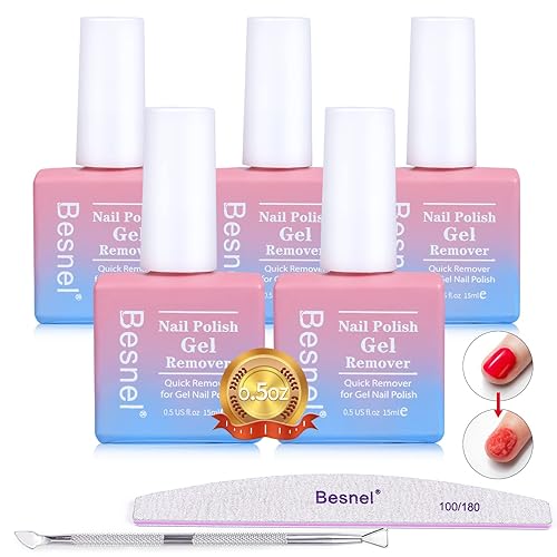 Gel Nail Polish Remover 5 Pack Professional Gel Polish Remover Non-Irritating Quick Easy,Nail Polish Gel Remover Tools Kit Nail File Cuticle Pusher Beauty & Personal Care BESNEL