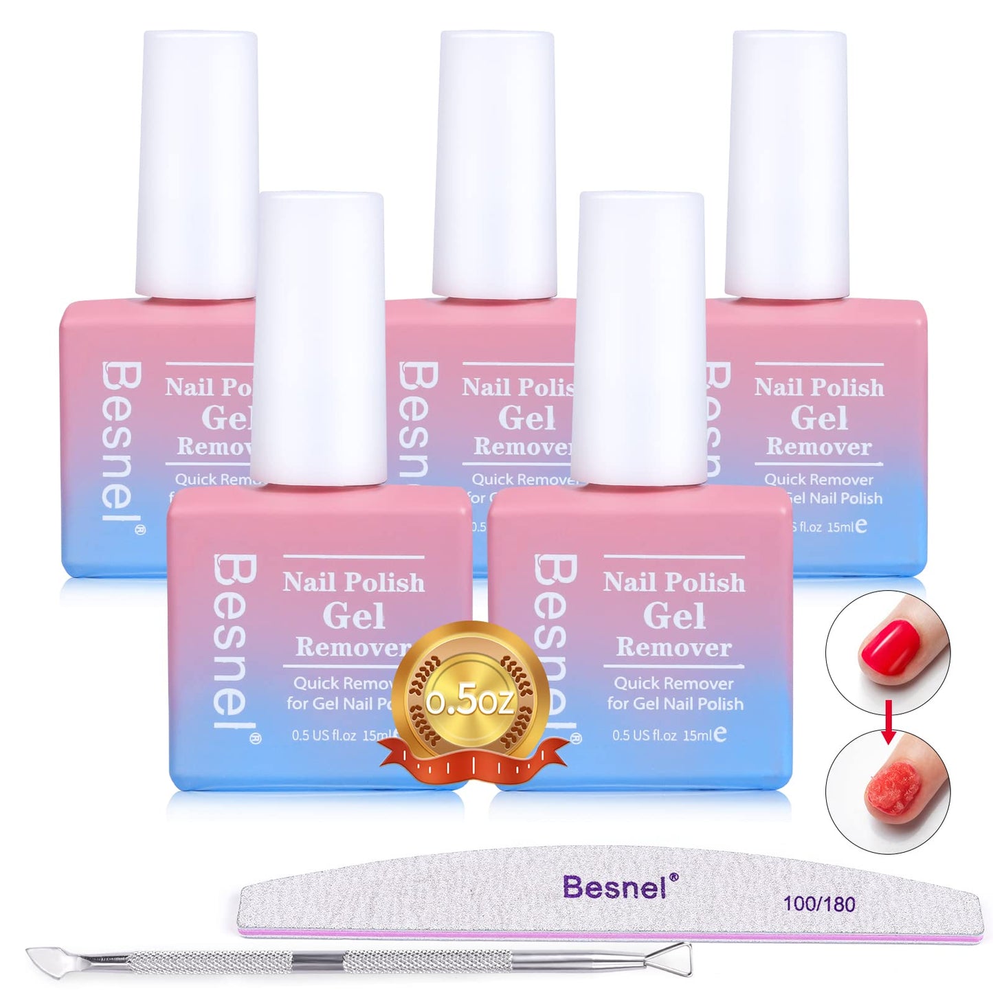 Gel Nail Polish Remover 5 Pack Professional Gel Polish Remover Non-Irritating Quick Easy,Nail Polish Gel Remover Tools Kit Nail File Cuticle Pusher Beauty & Personal Care BESNEL