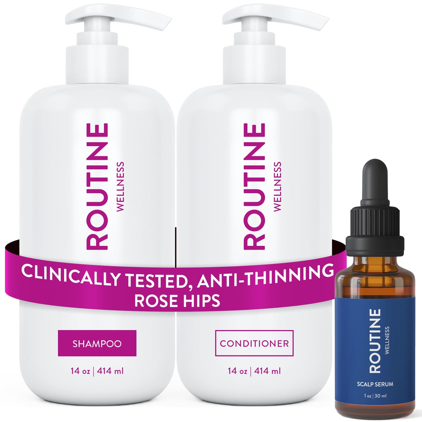 Routine Wellness Shampoo and Conditioner Set and Scalp Serum for Thinning Hair - DHT Blocker Women & Men - Color Safe Shampoo for Hair Loss Beauty & Personal Care Routine Wellness