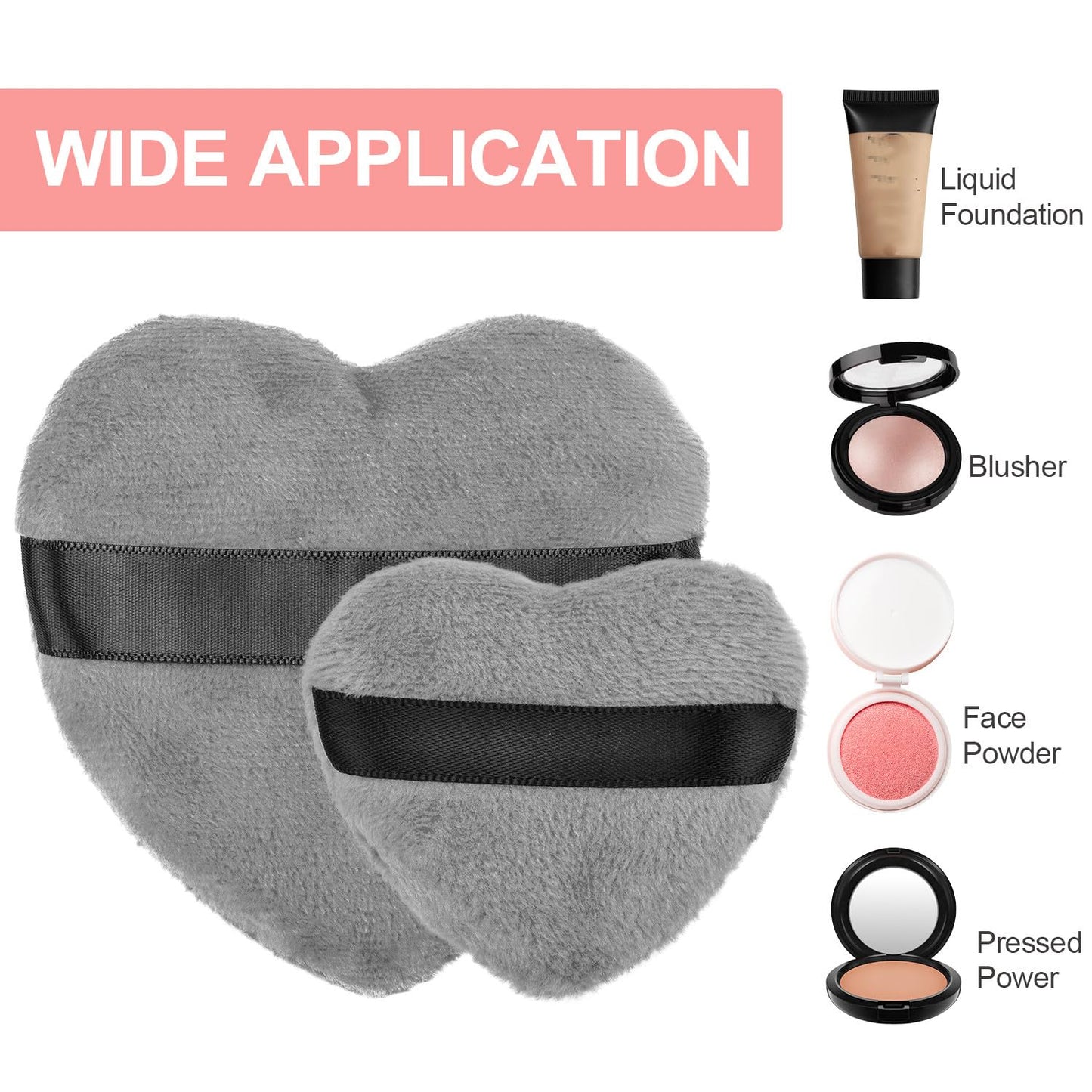 OIIKI 4PCS Makeup Puffs, Cotton Powder Puff, Makeup Tool Sponges Blender, in Love Shape with Strap, for Cosmetic (2PCS Gray+2PCS Rose) Beauty & Personal Care OIIKI