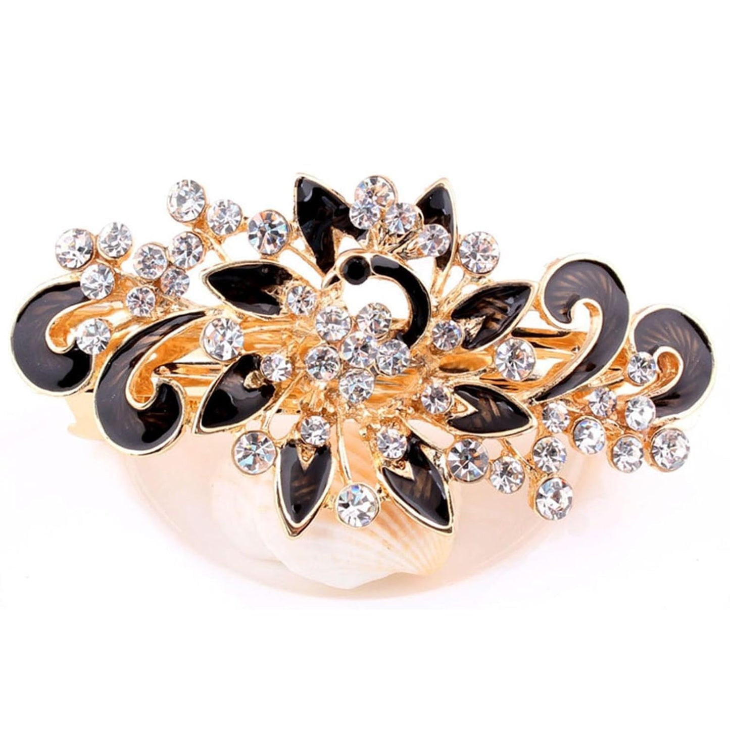 NYKKOLA Women's Multilayered Peacock Shaped Rhinestone French Barrette Hair Clip Black Beauty & Personal Care NYKKOLA