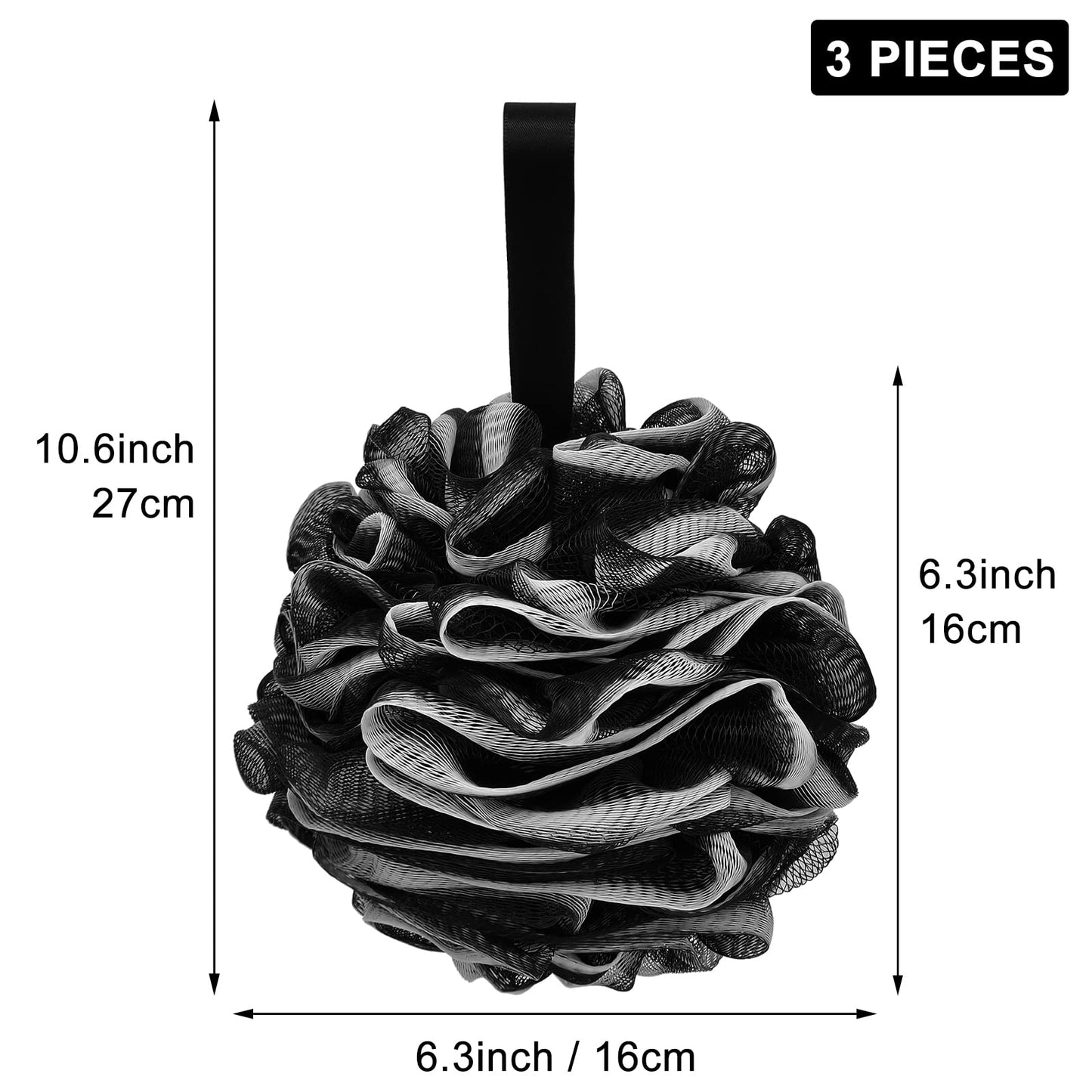 Loofah Charcoal Bath Shower Sponge Body Scrubber,75g XL Exfoliate Mesh Pouf Shower Bouquet,3 Pack Black Large Bath Sponge for Women and Men Beauty & Personal Care Scartink