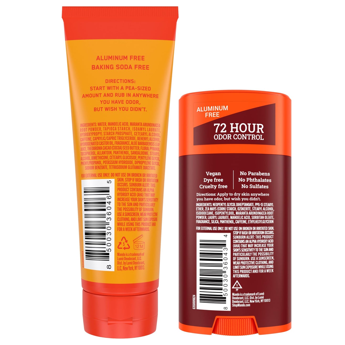 Mando Bourbon Leather Body Deodorant - 72 Hour Odor Control, Aluminum Free, Baking Soda Free - 3.0 Oz Tube and 2.6 Oz Solid Stick Beauty and Personal Care Mando