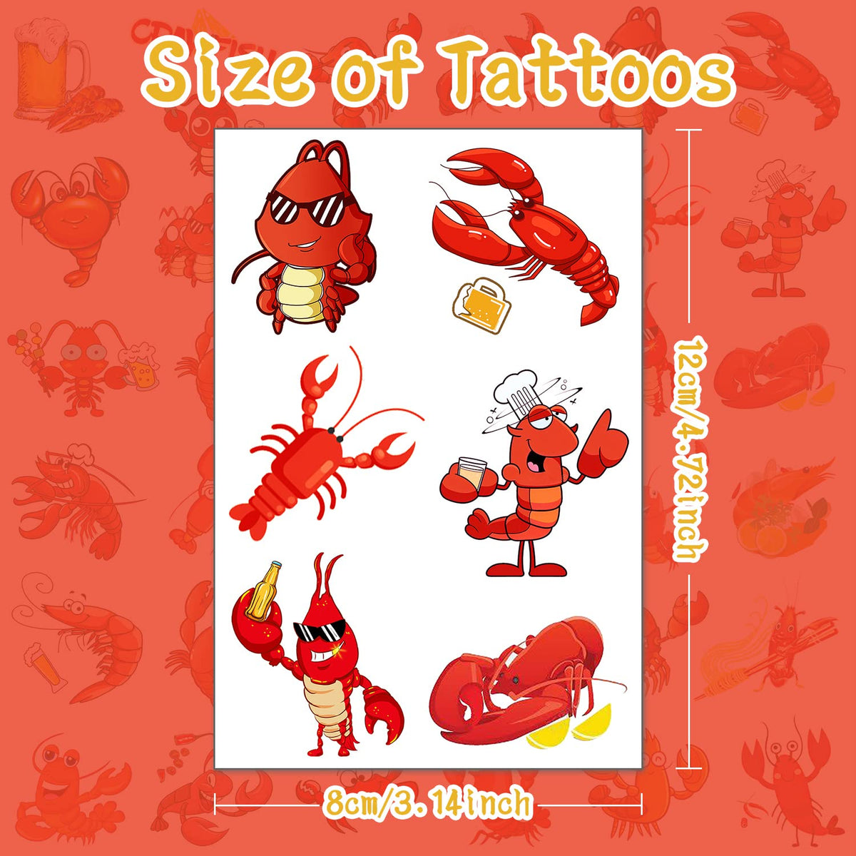 Crawfish Party Favor 24Sheets(144PCS) Crawfish Temporary Tattoosfor Crawfish Boil Party Supplies Lobster Party Decorations, Summer Picnic, Baby Shower