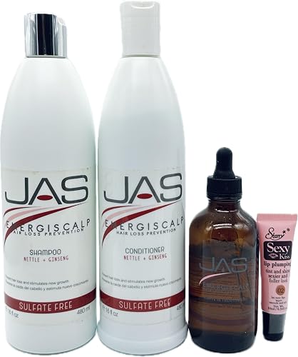 JAS Systems Nettle + Ginseng 16 Oz Shampoo, 16 Oz Conditioner & 4 Oz Leave-in Treatment 'Free Starry Sexy Kiss Lip Plumping 10 Ml' for Unisex Adults Beauty & Personal Care JAS Systems