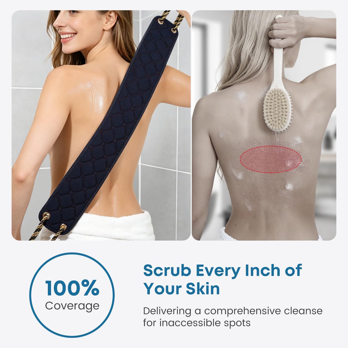 Exfoliating Back Scrubber with Handles, 38.5 Inch Double-Sided Back Exfoliator Body Scrub Towel, Exfoliating Washcloth Bath Tool for Use in Shower Beauty and Personal Care eaxun