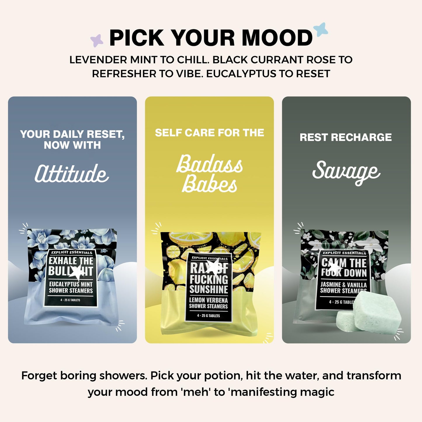 Explicit Essentials Shower Steamers Gift Set - 12 Aromatherapy Shower Steamers (3 Scent Trio) - Eucalyptus Mint, Jasmine Vanilla & Lemon Eucalyptus Beauty and Personal Care Explicit Essentials