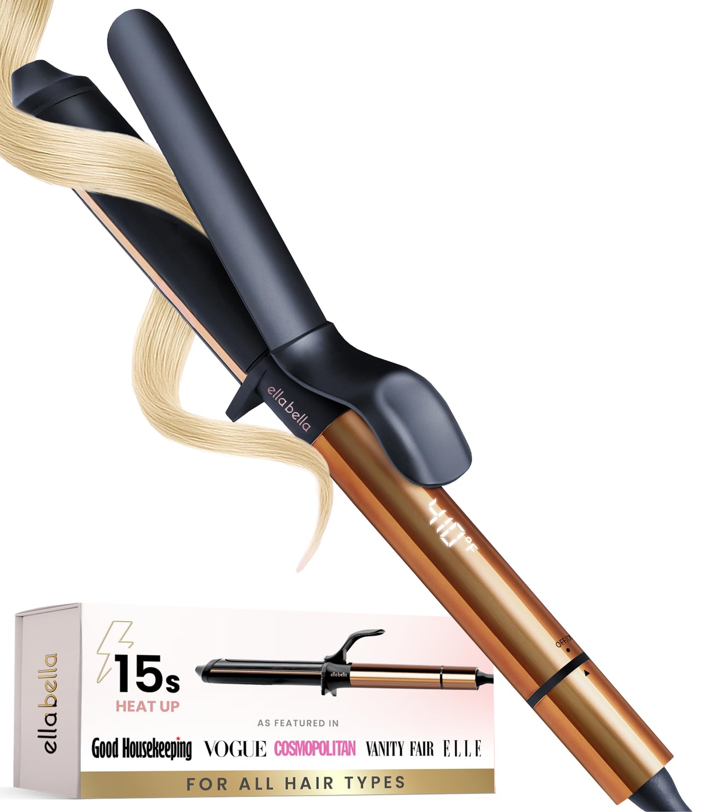 ELLA BELLA® Curling Iron 1 Inch • Professional Hair Curler • Curling Wand • Ceramic Curling Irons • Transform Your Look in Seconds • Suitable for All Beauty and Personal Care ELLA BELLA