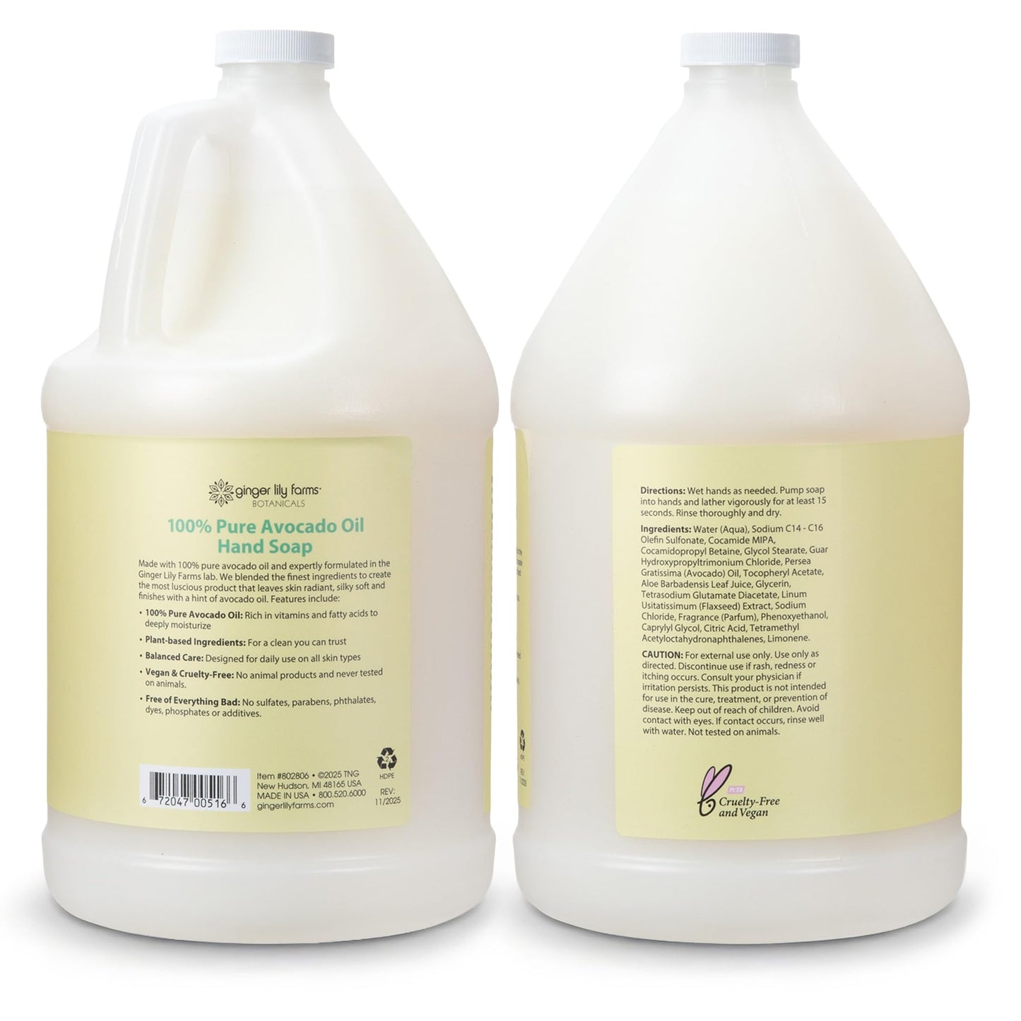 Ginger Lily Farms Botanicals 100% Pure Avocado Oil Hand Soap for All Skin Types, 100% Vegan & Cruelty-Free, 1 Gallon Refill (Pack of 4) Beauty & Personal Care Ginger Lily Farms
