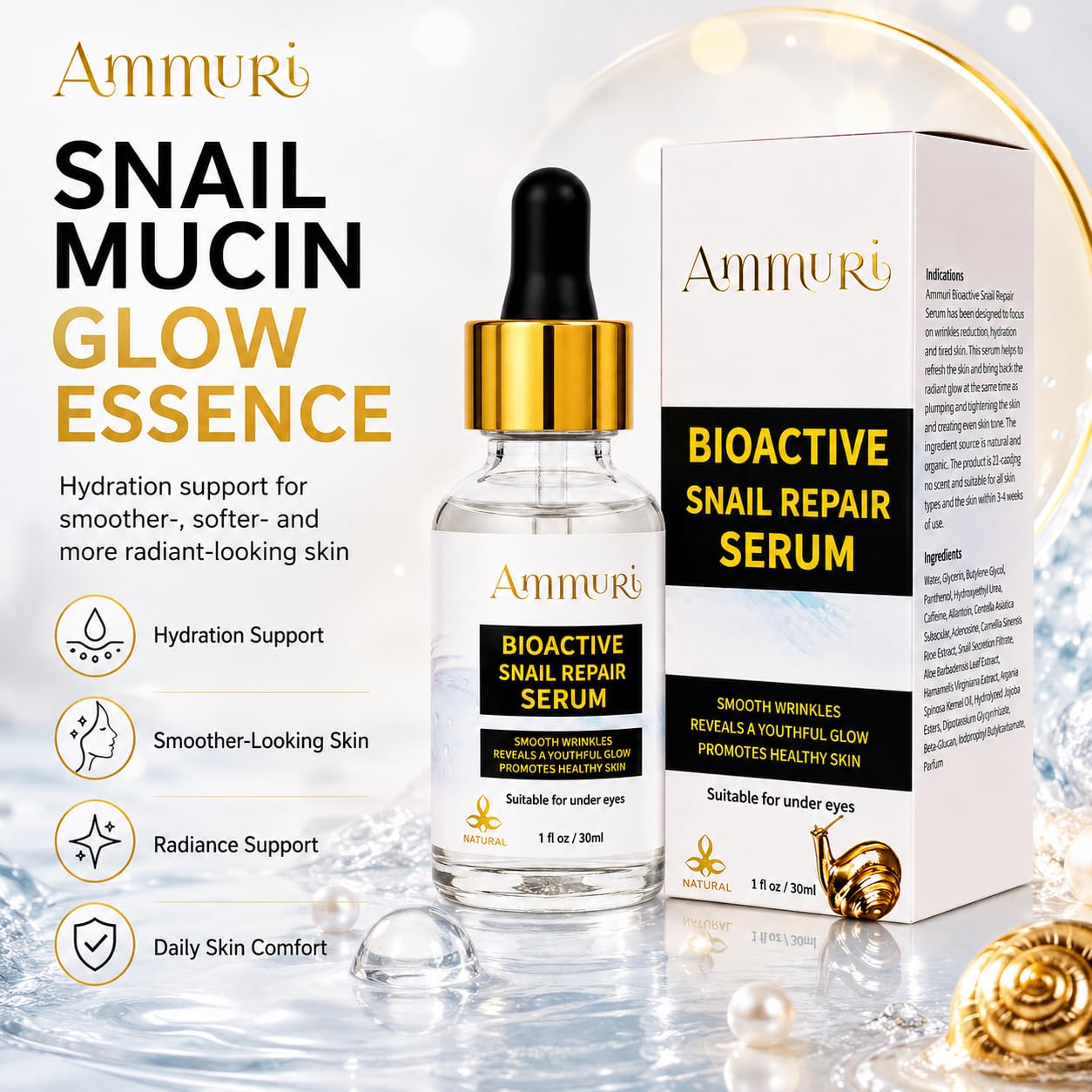 Bioactive Snail Repair Serum Smooths Wrinkles, Elastin and Collagen Generation, Anti-Ageing, Snail Secretion Filtrate Beauty & Personal Care Ammuri