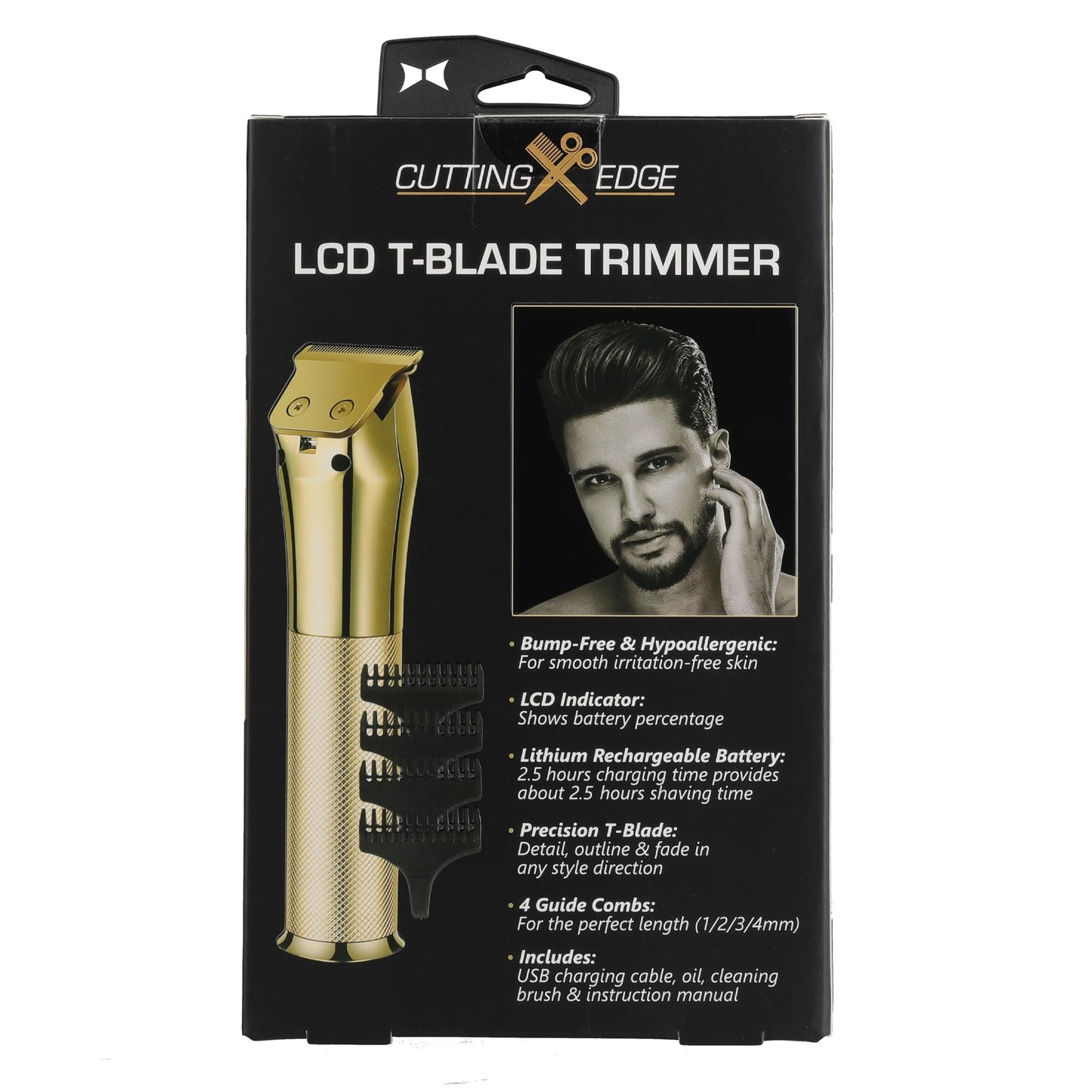 Cutting Edge T-Blade Trimmer for Men, Hypoallergenic T-Blade Trimmer with 4 Guide Combs (1mm, 2mm, 3mm, 4mm) LCD Indicator, Rechargeable 2 Hour Beauty and Personal Care Cutting Edge