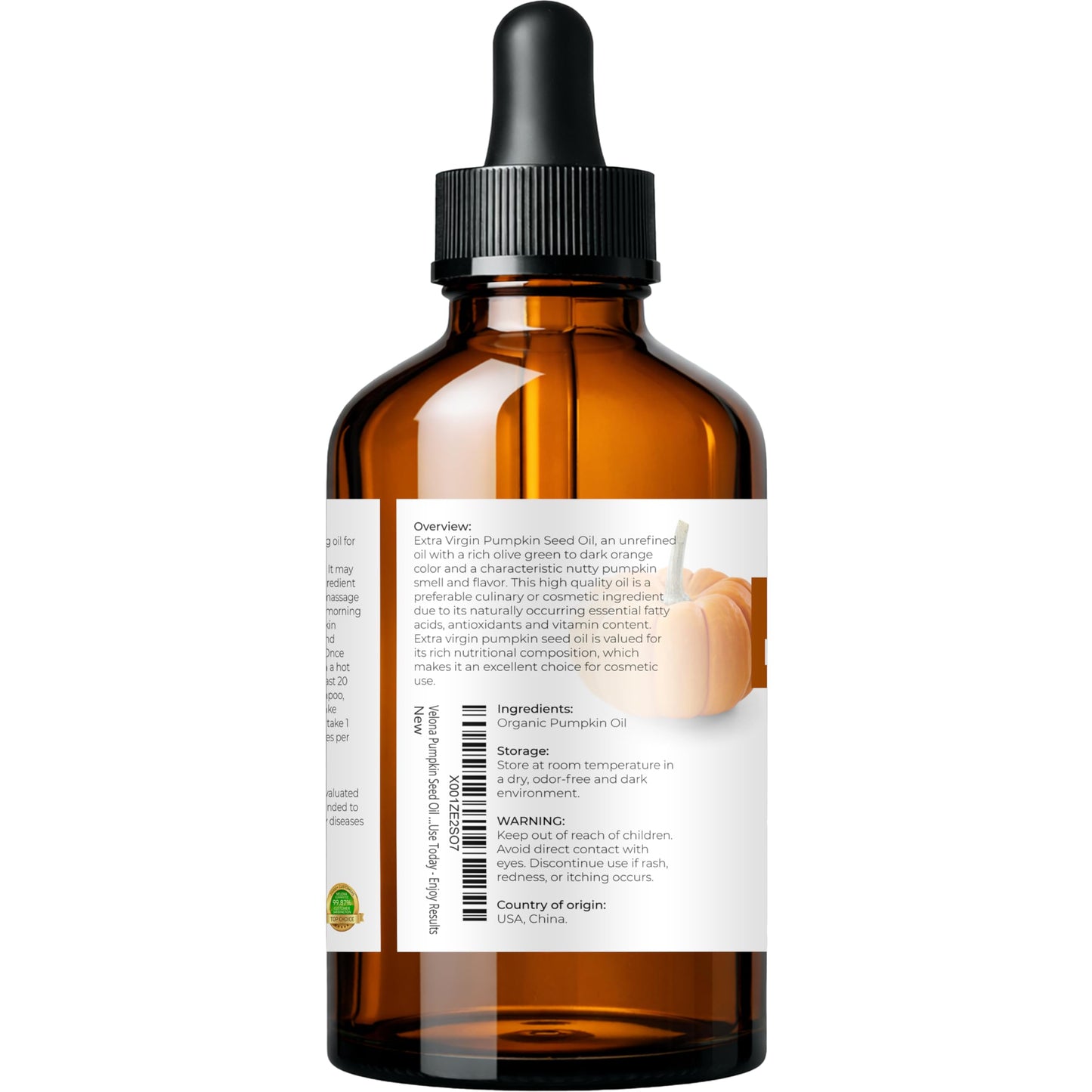 velona Pumpkin Seed Oil USDA Certified Organic - 4 Fl Oz | 100% Pure and Natural Carrier Oil | Unrefined, Cold Pressed | Cooking, Face, Hair, Body Beauty & Personal Care velona