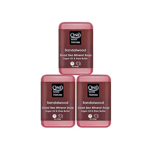 One With Nature Dead Sea Salt Sandalwood Soap 4oz 3-Pack - Purifying and Exfoliating Soap Bar with Dead Sea Minerals and Sandalwood for Face & Body Beauty & Personal Care One With Nature