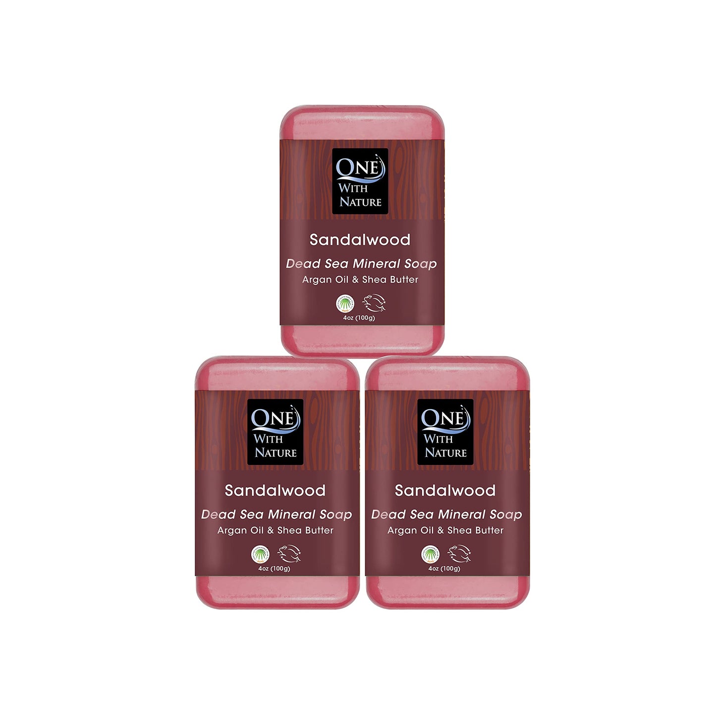 One With Nature Dead Sea Salt Sandalwood Soap 4oz 3-Pack - Purifying and Exfoliating Soap Bar with Dead Sea Minerals and Sandalwood for Face & Body Beauty & Personal Care One With Nature