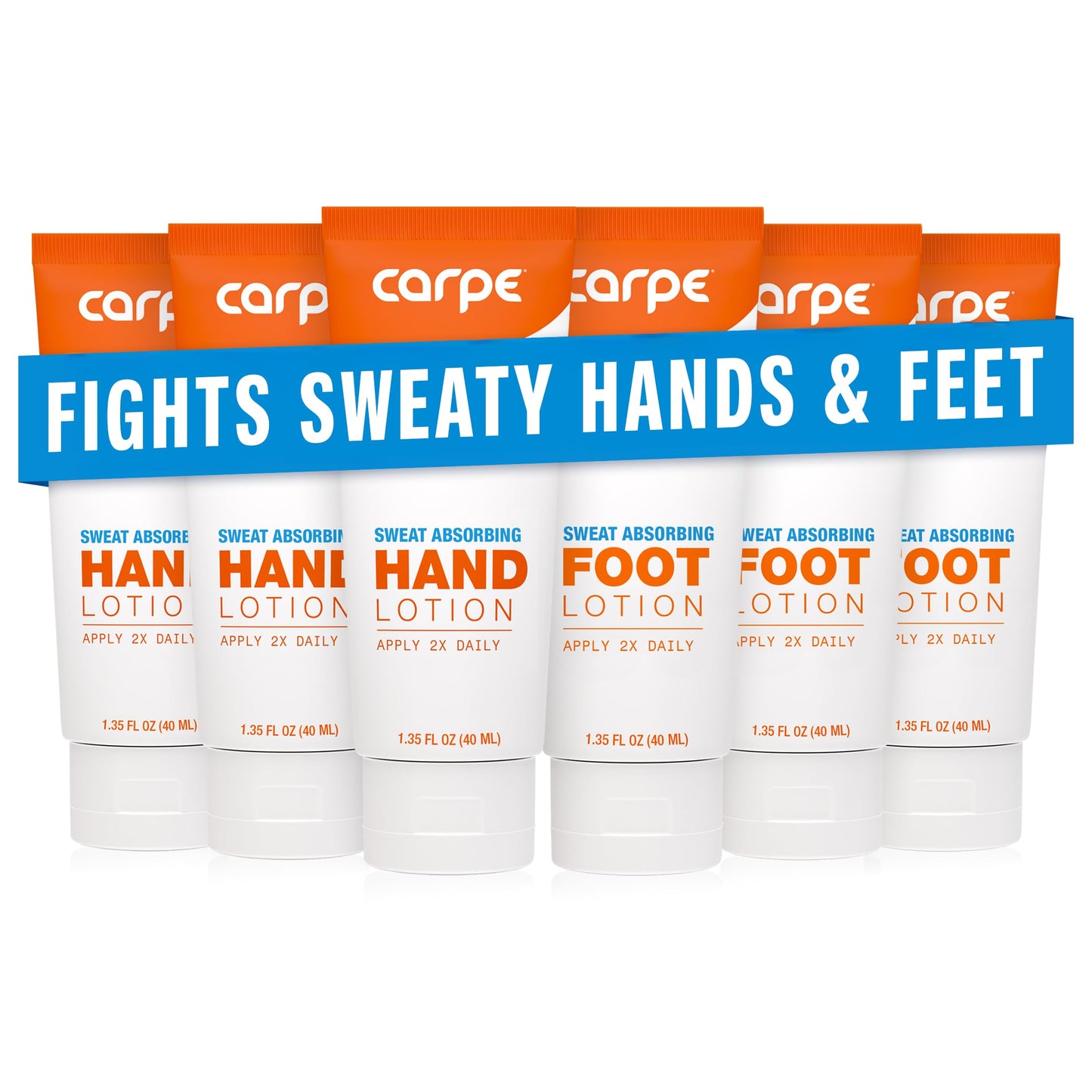 Carpe Sweat Absorbing Hand and Foot Lotion Bundle (3 Hand and 3 Foot Tubes), Stop Sweaty Hands and Sweaty, Smelly Feet, Dermatologist-Recommended Beauty and Personal Care Carpe